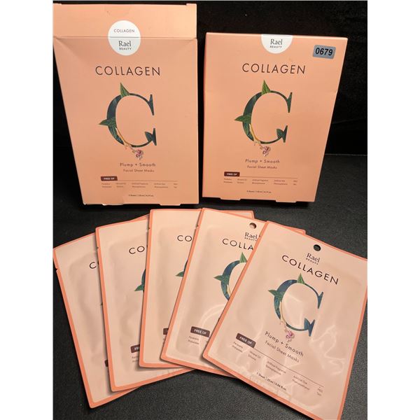 2 Boxes of Rael Beauty Collagen Facial Sheet Masks - Plump + Smooth - 5 Masks Per Box - New