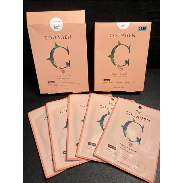 2 Boxes of Rael Beauty Collagen Facial Sheet Masks - Plump + Smooth - 5 Masks Per Box - New