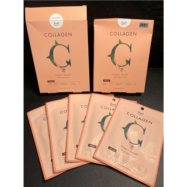 2 Boxes of Rael Beauty Collagen Facial Sheet Masks - Plump + Smooth - 5 Masks Per Box - New