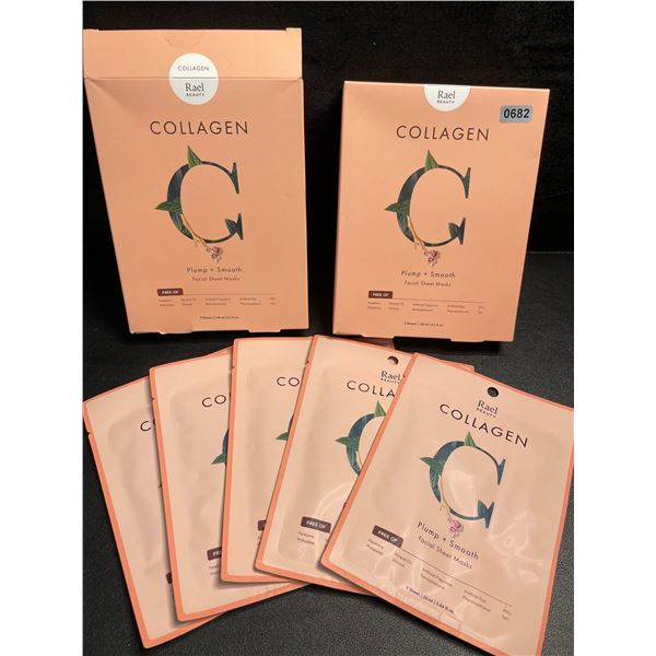 2 Boxes of Rael Beauty Collagen Facial Sheet Masks - Plump + Smooth - 5 Masks Per Box - New