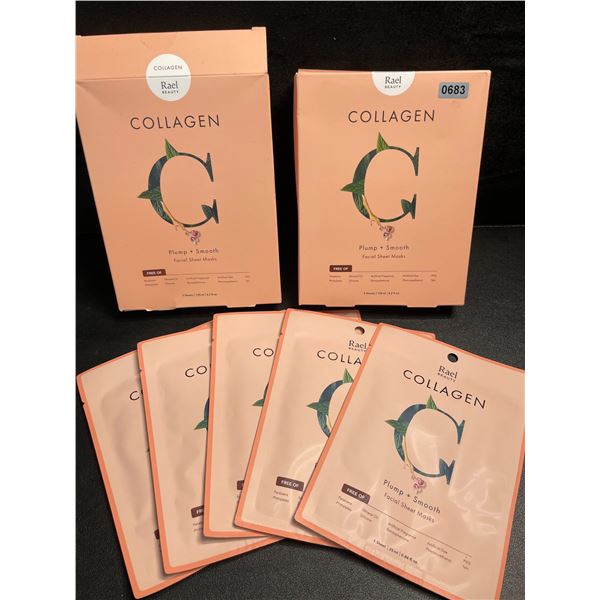 2 Boxes of Rael Beauty Collagen Facial Sheet Masks - Plump + Smooth - 5 Masks Per Box - New