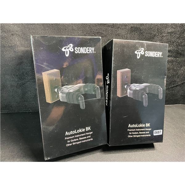 2 Sondery AutoLokie BK Premium Instrument Hangers for Guitar & Other String Instruments - New