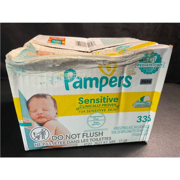 1 Box of Pampers Sensitive Skin Baby Wipes - 336 Count (4 Packs x 84ct each Included) - New/Dmg Box