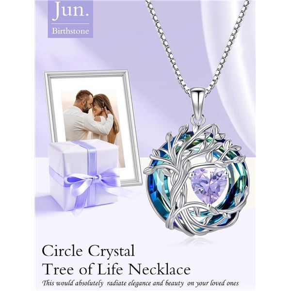 1 Tree of Life Necklace for Women - 925 Sterling Silver w/ Crystal Birthstone Pendant - Brand New!