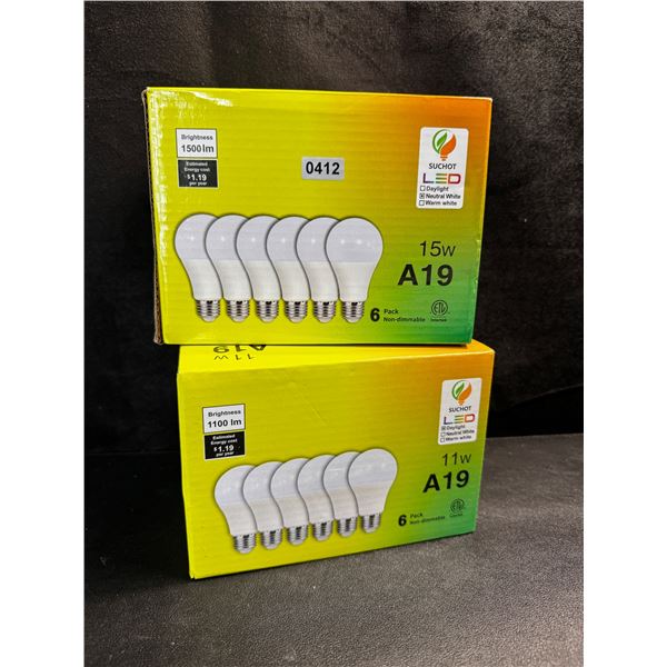 2 6-Packs of 11W A19 Daylight White LED Bulbs - Brand New!