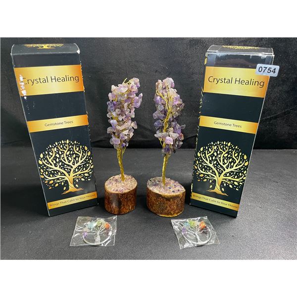 2 Crystal Healing Gemstone Trees - Purple Amethyst - New