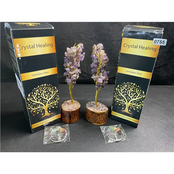 2 Crystal Healing Gemstone Trees - Purple Amethyst - New