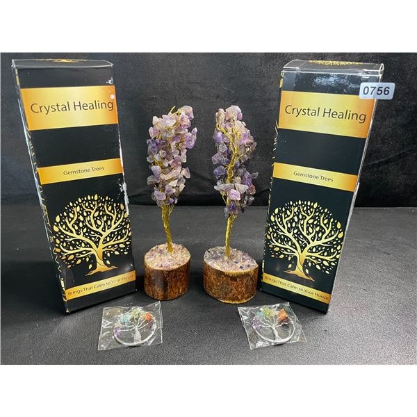 2 Crystal Healing Gemstone Trees - Purple Amethyst - New