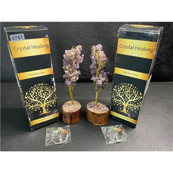 2 Crystal Healing Gemstone Trees - Purple Amethyst - New