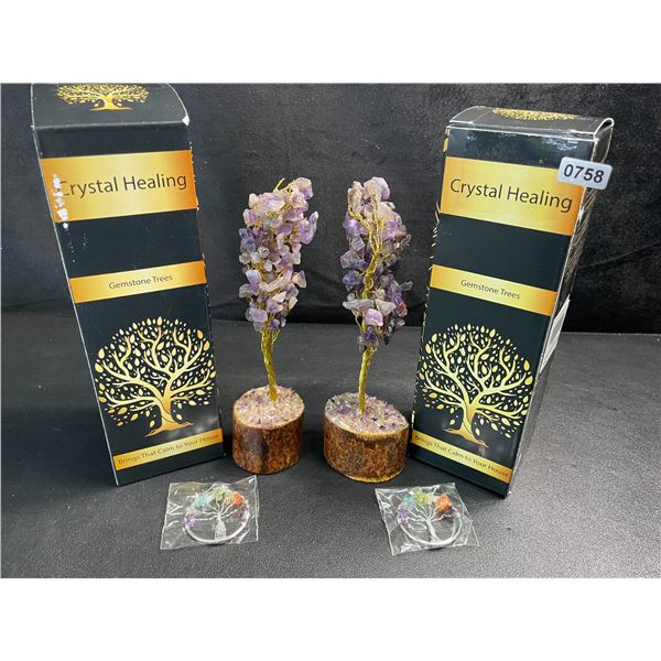 2 Crystal Healing Gemstone Trees - Purple Amethyst - New