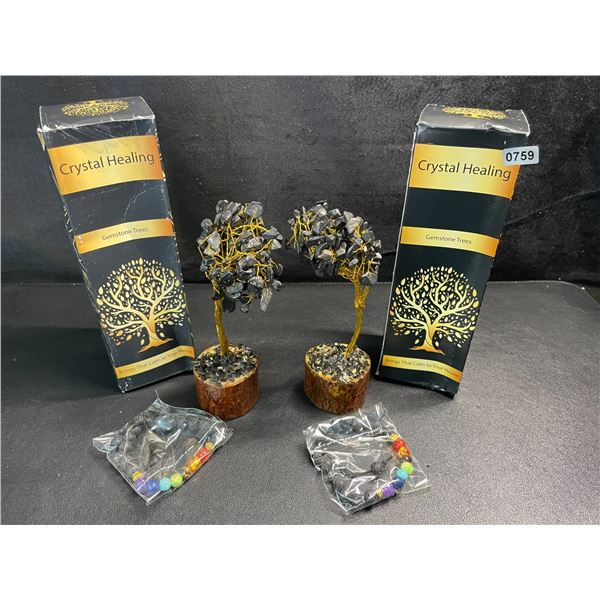 2 Crystal Healing Gemstone Trees - Black Tourmaline - New