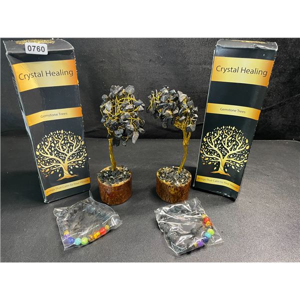 2 Crystal Healing Gemstone Trees - Black Tourmaline - New