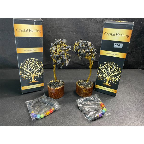 2 Crystal Healing Gemstone Trees - Black Tourmaline - New