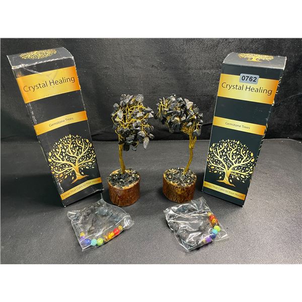 2 Crystal Healing Gemstone Trees - Black Tourmaline - New