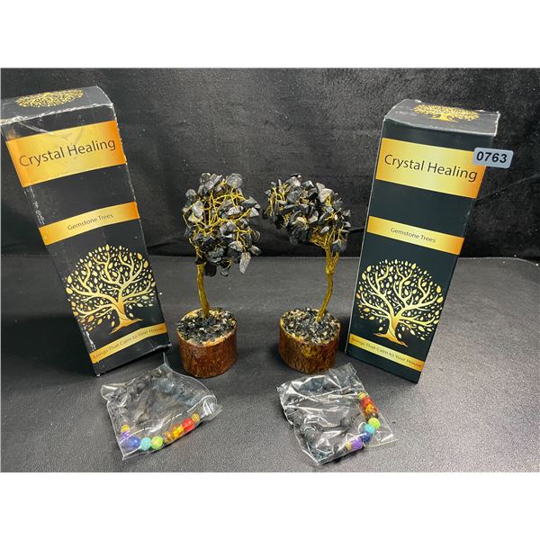 2 Crystal Healing Gemstone Trees - Black Tourmaline - New