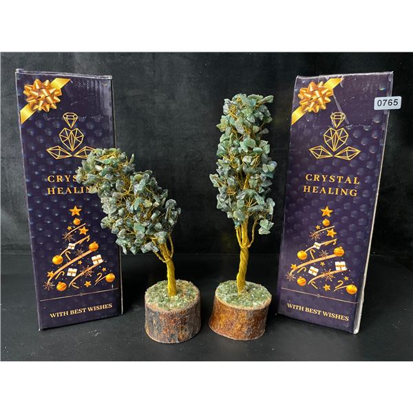 2 Crystal Healing Gemstone Trees - Green Jade - New