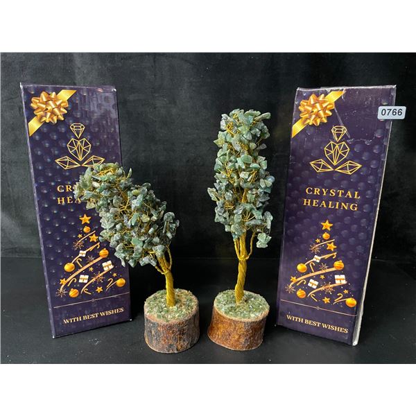 2 Crystal Healing Gemstone Trees - Green Jade - New