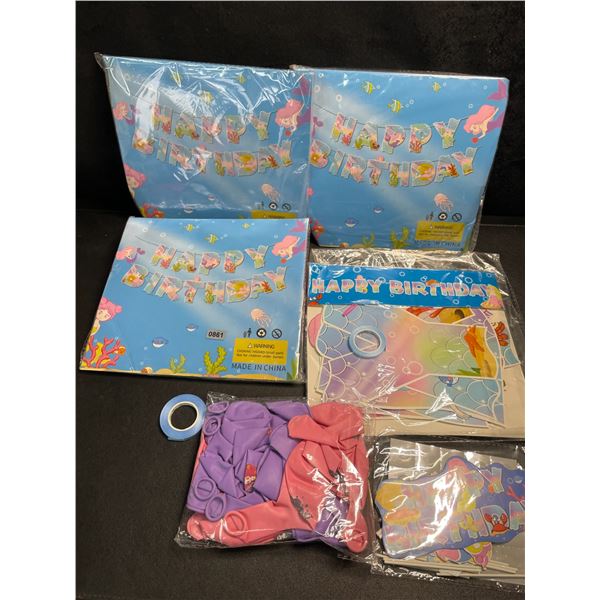 4 Packs of Mermaid Theme Birthday Party Supplies (Balloons, Banners, Decor, etc.) - New
