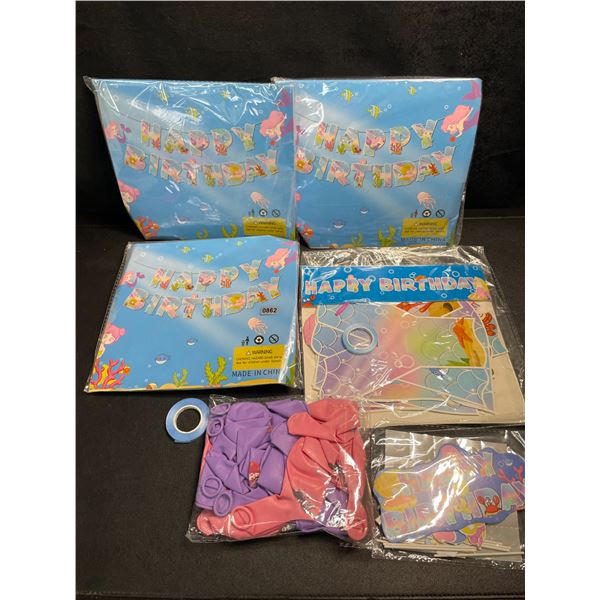 4 Packs of Mermaid Theme Birthday Party Supplies (Balloons, Banners, Decor, etc.) - New