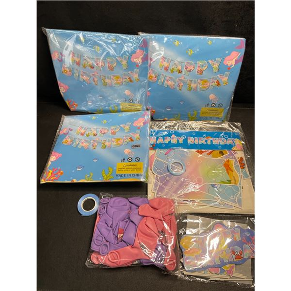 4 Packs of Mermaid Theme Birthday Party Supplies (Balloons, Banners, Decor, etc.) - New