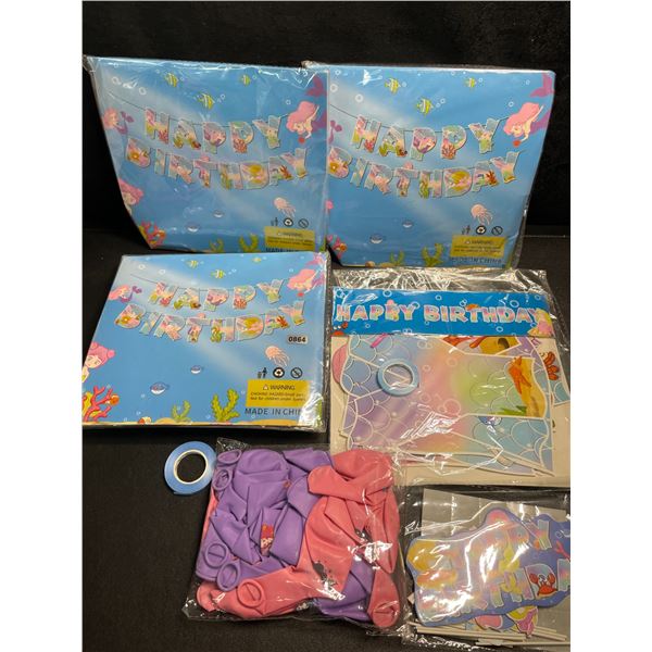 4 Packs of Mermaid Theme Birthday Party Supplies (Balloons, Banners, Decor, etc.) - New