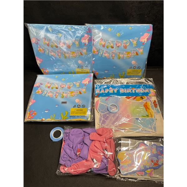 4 Packs of Mermaid Theme Birthday Party Supplies (Balloons, Banners, Decor, etc.) - New