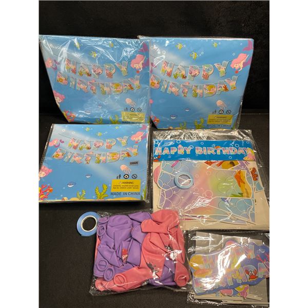 4 Packs of Mermaid Theme Birthday Party Supplies (Balloons, Banners, Decor, etc.) - New
