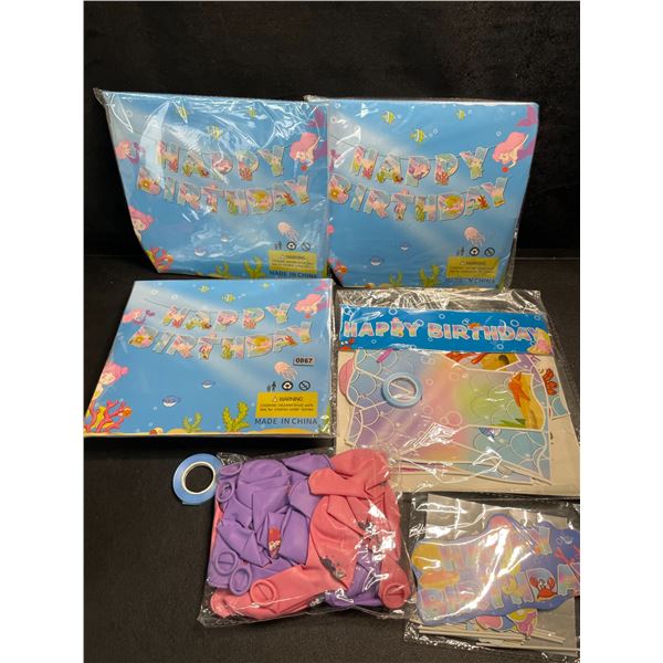 4 Packs of Mermaid Theme Birthday Party Supplies (Balloons, Banners, Decor, etc.) - New