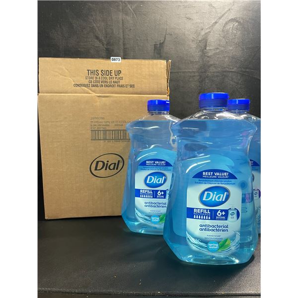 Box of 3 Large Bottles of Dial Antibacterial Hand Soap - Spring Water Scent - 1.53L Each - New