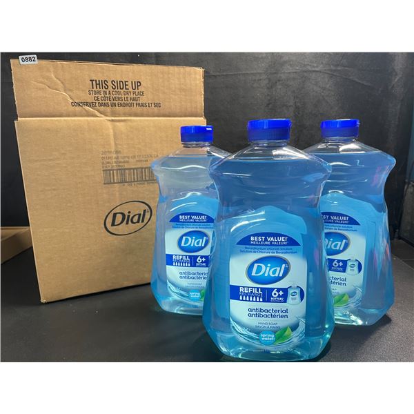Box of 3 Large Bottles of Dial Antibacterial Hand Soap - Spring Water Scent - 1.53L Each - New