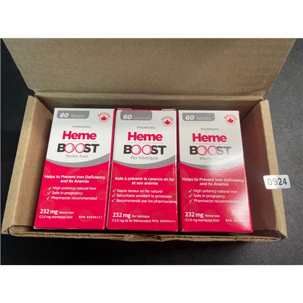 3 Boxes of Heme Boost Iron Tablets for Iron Deficiency/Anemia - 60 Tablets Each - New (Exp: 04/2027)