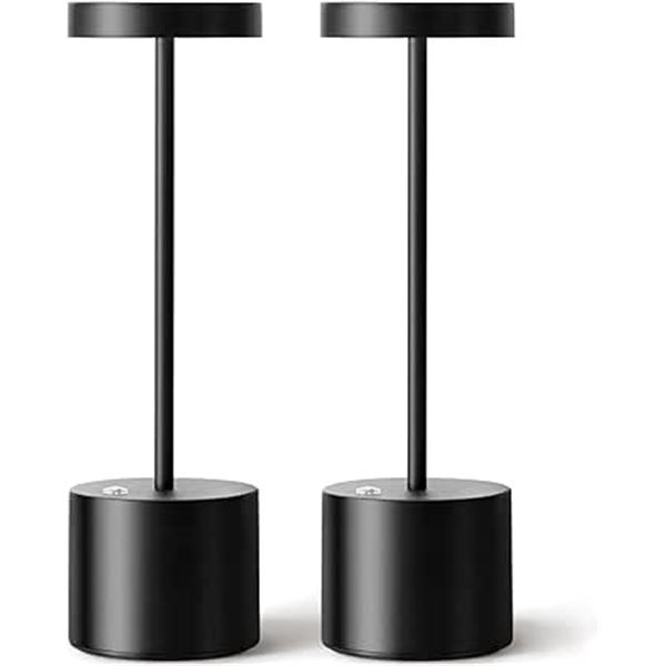 Box of 2 Newsee Cordless LED Table Lamps - Black - New (*Damaged Box)