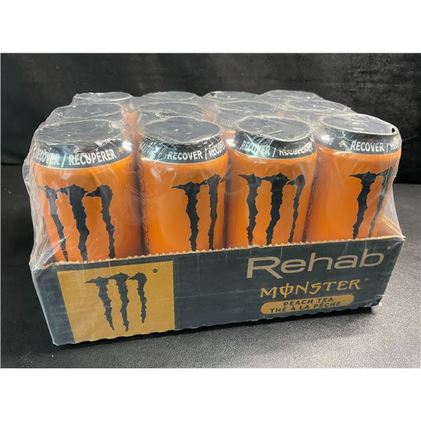 1 Case of Monster Energy Rehab Peach Tea Energy Drinks - 12 x 458ml Cans - New