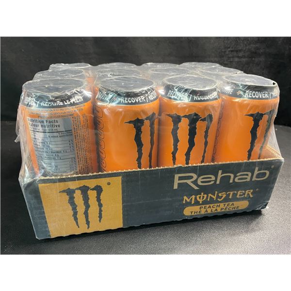 1 Case of Monster Energy Rehab Peach Tea Energy Drinks - 12 x 458ml Cans - New