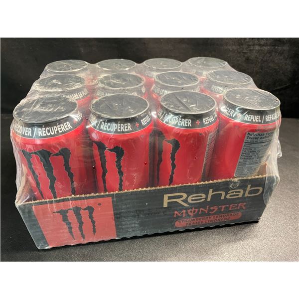 1 Case of Monster Rehab Strawberry Lemonade Energy Drinks - 12 Cans (473ml Each)