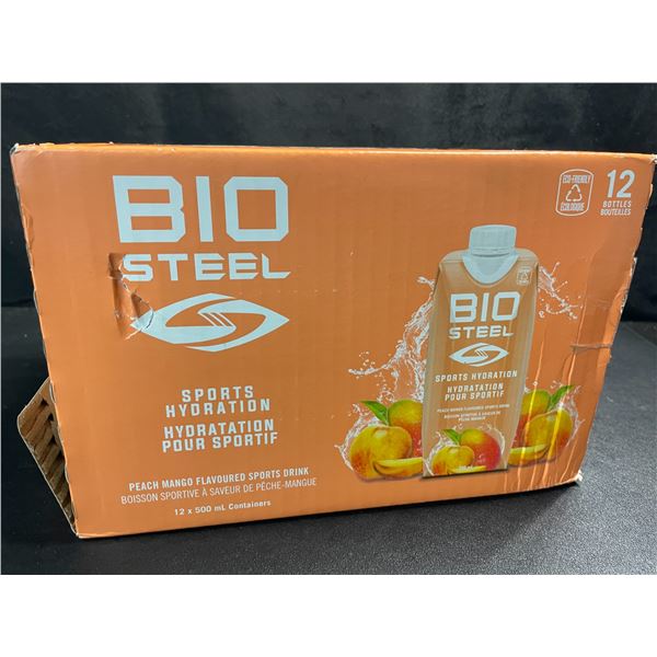 1 Case of BioSteel Sports Hydration Peach Mango Flavoured Sports Drinks - 12 x 500ml Containers