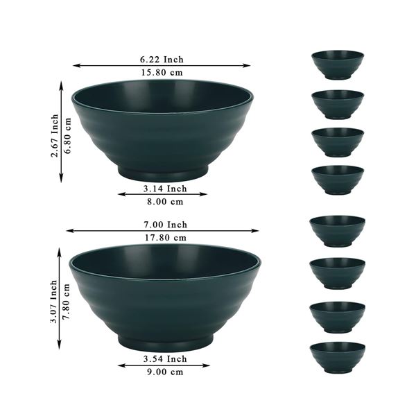 1 Box of 8 Plastic Bowls 2 Sizes 500ml/1000ml Green Colours - New