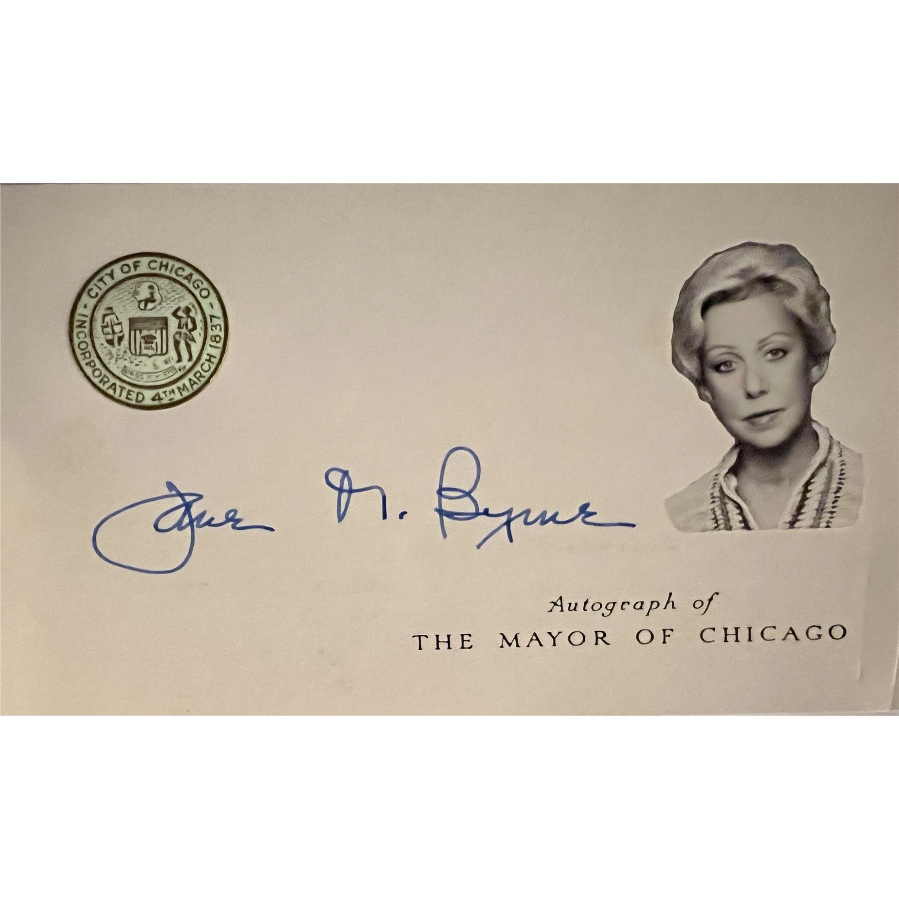 Jane M. Byrne signed card
