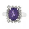 Image 4 : Estate Solid 14k White Gold 2.60 ctw Oval Amethyst Solitaire w/ Diamond Halo Rin
