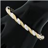 Image 1 : Italian 14K TT Gold 7" Polished & Matte Finish Twist Hinged Open Bangle Bracelet