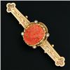 Image 2 : Antique Victorian 14k Gold GIA Carved Coral Cameo Hand Engraved Bar Brooch Pin