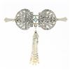 Image 1 : Antique Belle Epoque Plat 10k Gold Diamond Blue Stone Pin Brooch w/ Pearl Dangle