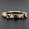 Image 2 : Estate 14k Yellow Gold Diamond & Synthetic Ruby Milgrain Bezel Stack Band Ring