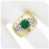 Image 3 : Estate 14k Gold 2 ctw Green Emerald & Diamond Wide Unique Polished Cigar Band Ri