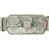 Image 5 : Antique Art Deco 10k Gold 6.5" Diamond & Kite Emerald Filigree Link Bracelet