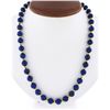 Image 1 : Vintage 25" Long Round Blue Lapis Bead Strand Necklace w/ 14k Gold Balls & Clasp