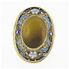 Image 4 : Vintage 14k Gold Bezel Tiger's Eye LARGE Oval Floral Enamel Filigree Frame Ring