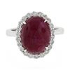 Image 5 : New 14k White Gold 7.9 ctw GIA NO HEAT Oval Cabochon Ruby & Diamond Halo Ring