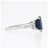 Image 6 : Platinum 4.24 ctw Gubelin NO HEAT Oval Sapphire & Baguette Diamond 3 Stone Ring