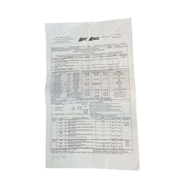 Rat Race (2001) - Call Sheet